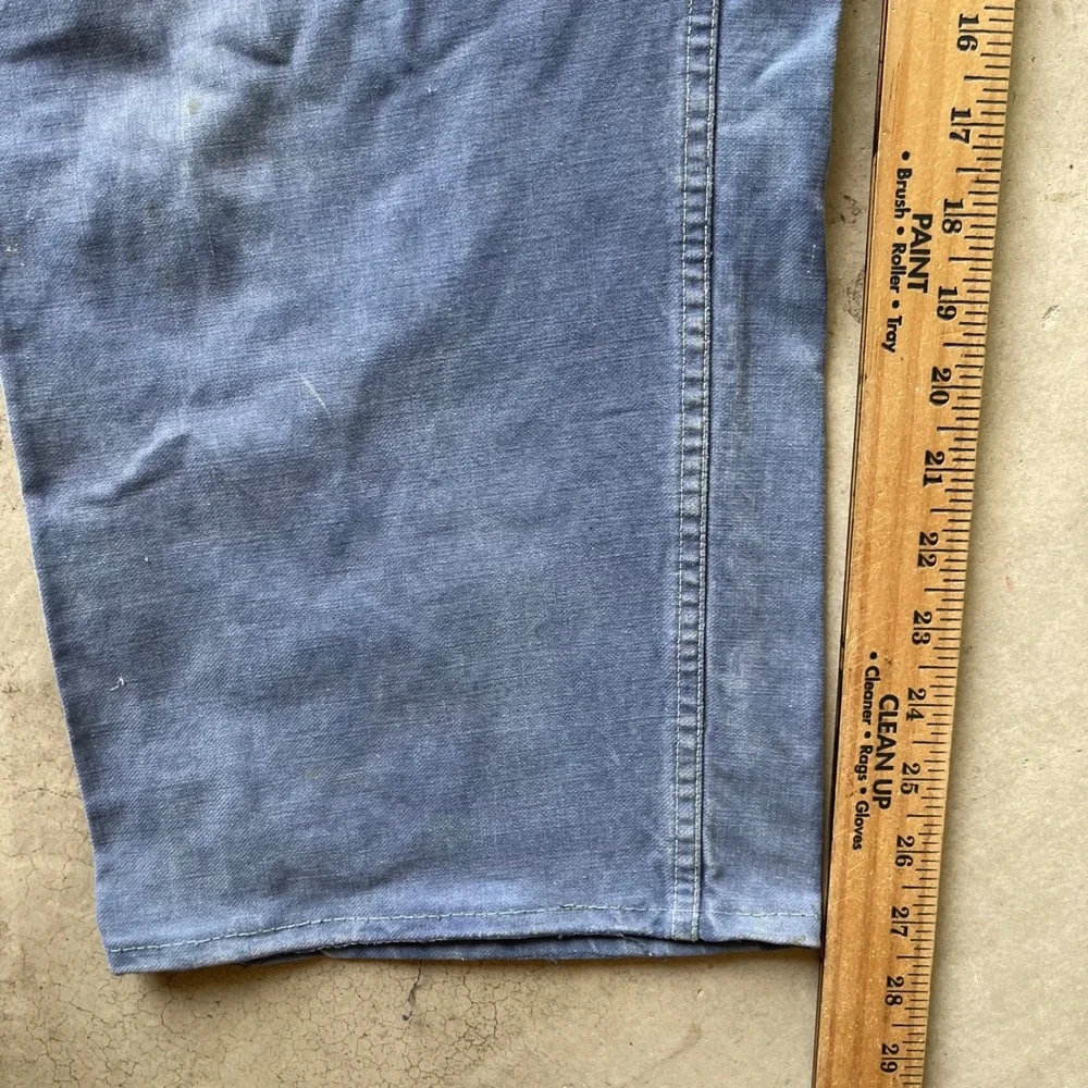 Vintage 40s French Workwear Chore Pants Blue Faded Distressed Button Fly 38x28